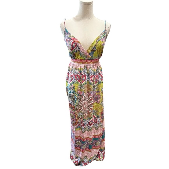 Vintage Malibu Gypsy Babydoll Tie Back Multicolored Sleeveless Maxi Dress Small - Picture 10 of 10